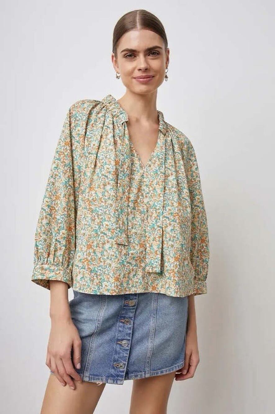 Rails Amal Cassia Floral Tie Neck Peasant Blouse Boho Cottagecore Size XS NWT